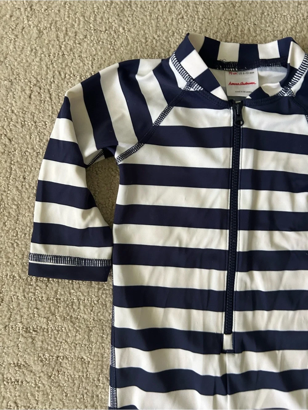 Hanna Andersson baby navy striped rashguard 6-12 months swim summer
